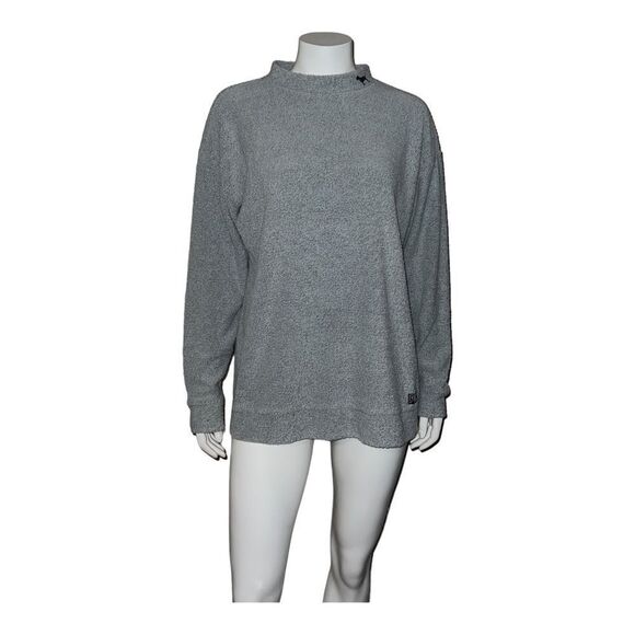 PINK Victoria's Secret Terry Knit Gray Sweater Dog Logo Oversized Medium EUC - Picture 1 of 7